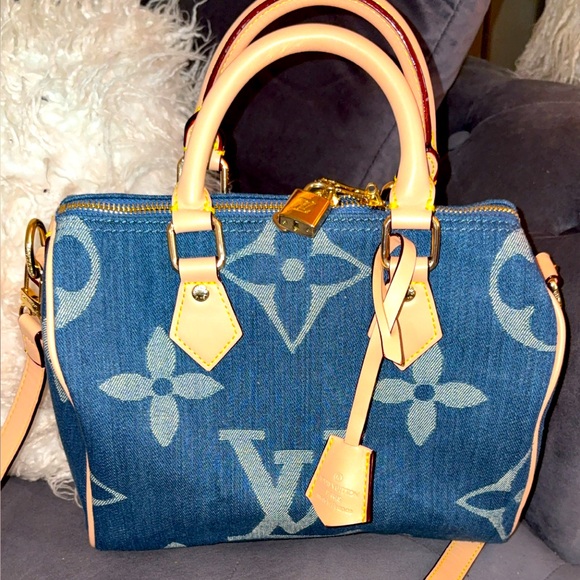 Louis Vuitton Blue and Cream Monogram Satchel - Picture 1 of 3
